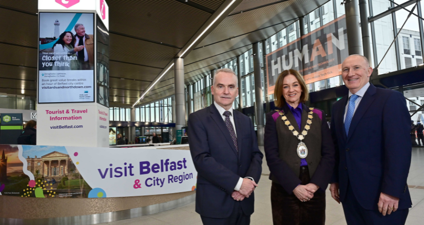 Visit Belfast, in partnership with Translink, has officially launched a permanent Visitor Information desk at Belfast Grand Central Station. Pictured L-R Chris Conway - CEO Translink, Councillor Gillian McCollum - Mayor of Ards and North Down Borough Council and Gerry Lennon - Chief Executive Visit Belfast